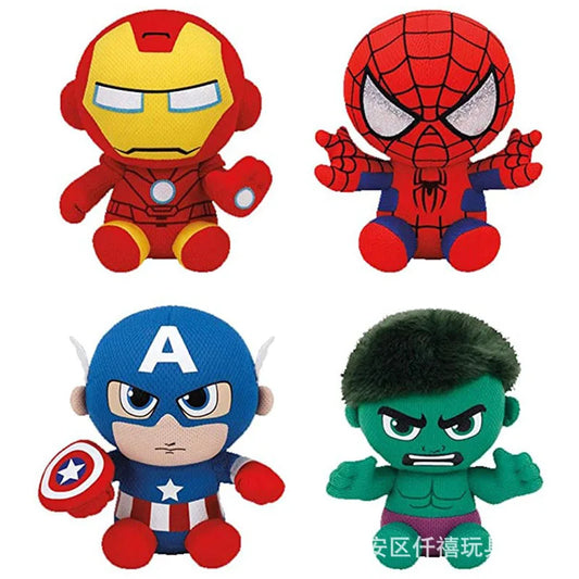 15CM Marvel Comics Stuffed Plush Toys Spider-Man Hulk Iron Man Captain America Cartoon Figures Dolls Baby Gifts