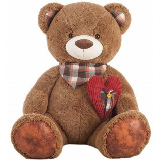 Doudou Ours en peluche Martin Marron Velours côtelé Coeur 50 cm